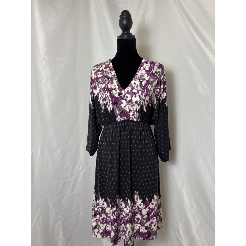 Soma Intimates Purple Floral Ikat Polka Dot V-Neck Midi Dress Medium